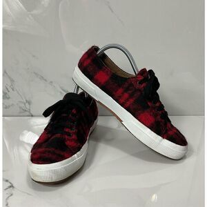 SUPERGA Red and black plaid wool sneakers